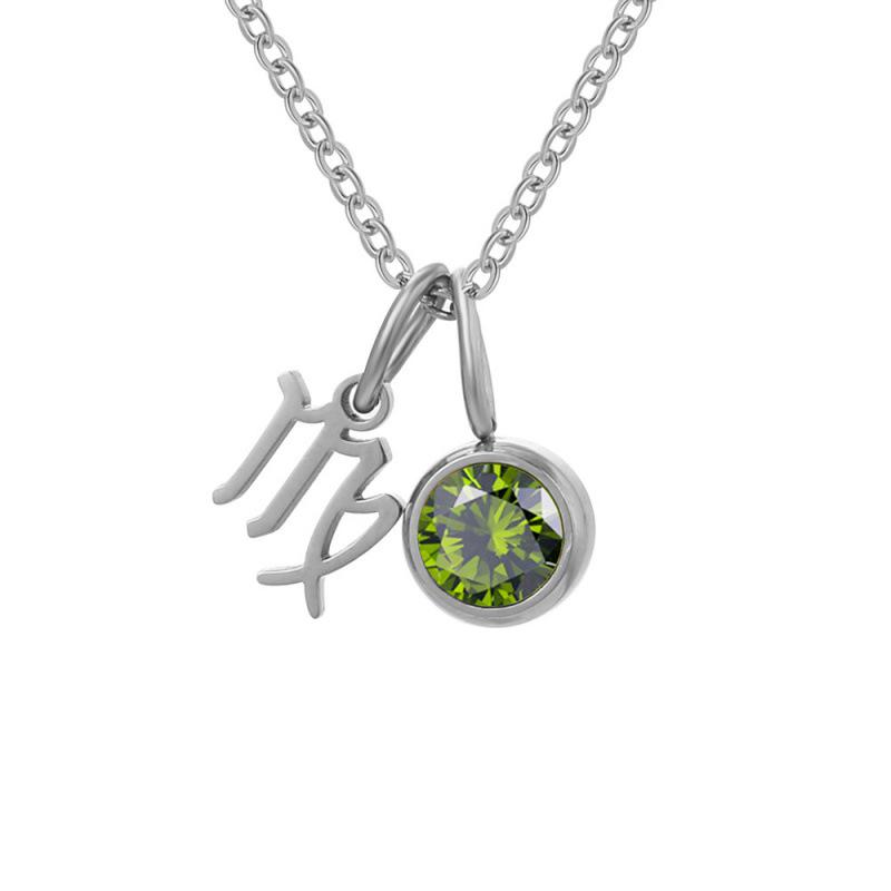 Zodiac Crystal Birthstone Necklace - 3D Rune Design, Rhinestone Accents, Stainless Steel, Luxe Style 1 штука