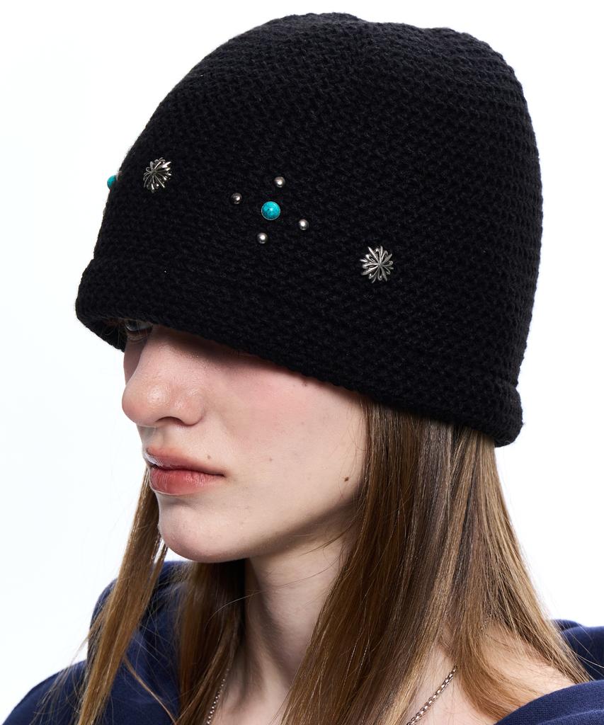 Aleseueseussi Sunburst Rivet Knit Beanie - Turquoise