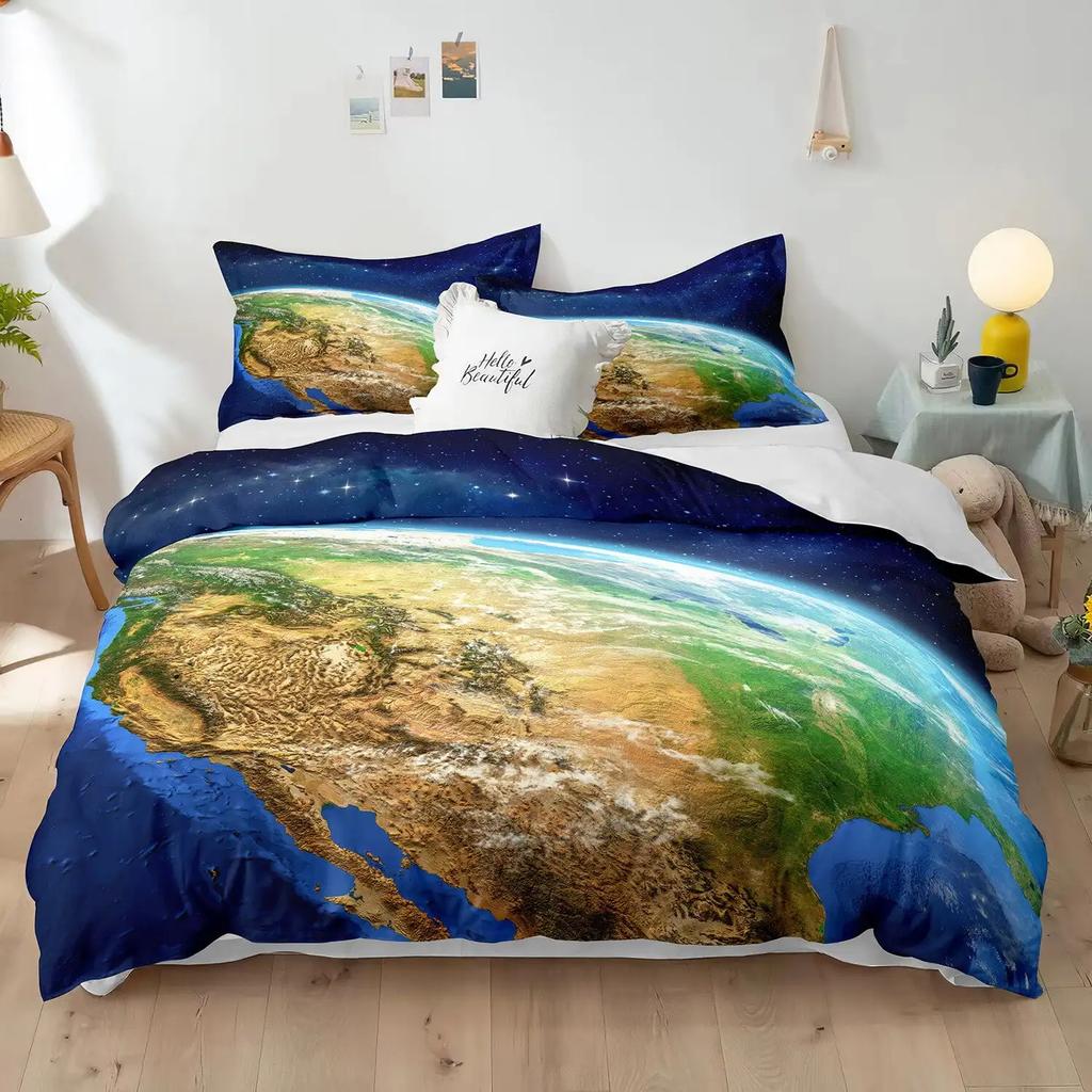 Comforter Huge Earth Planet Theme For Children Boy Girl Teens Mercury Galaxy Space Blue King For Bedroom Decorations Warm Soft