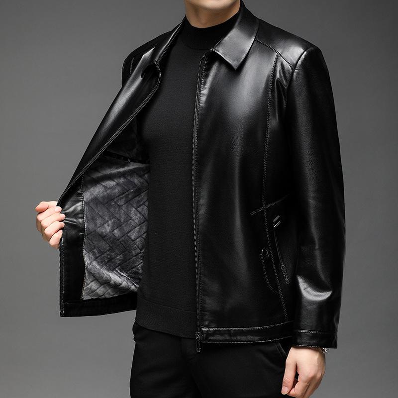 Lederjacke Herren Herbst und Winter Neue Herrenbekleidung Reverskragen Weiche Lederjacke Männer mittleren Alters Locker und lässig