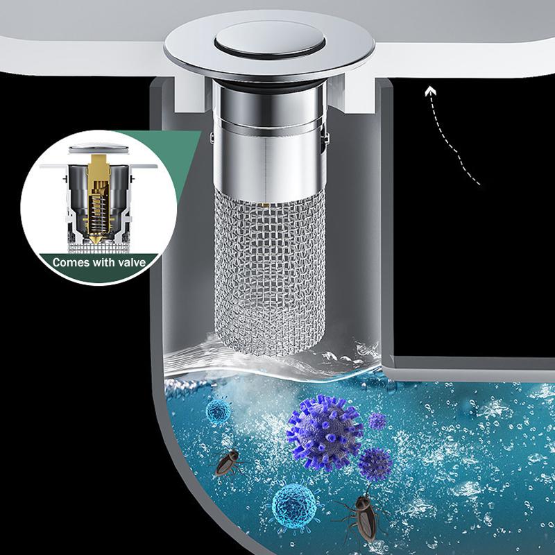 Umyvadlová zátka, proti zápachu, vyskakovací sáček, zátka do umyvadla, lapač vlasů, sítko do sprchy, nerezový filtr, sáček do umyvadla