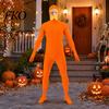 Masquerade Outfit Orange Face Open Halloween Costume, Unisex Full Body Bodysuit with Beard Costume Set Eyebrows for Men Women, Adult Stretchy Cosplay