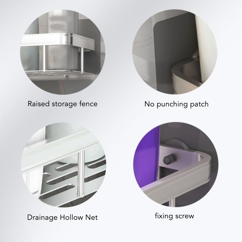 Shower Storage Rack 3 Layers Punch   Rectangle Aluminum Shower Shelf Basket for Home Bathroom