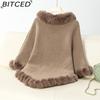 BITCED Solid Colour Wool-Trimmed Pullover for Women Autumn/Winter Thick Vintage Check Knitted Cape Shawl