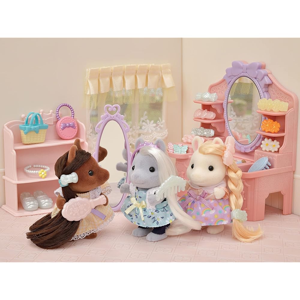 Sylvanian Families Pony Friends Set Hair Salon Toy Dollhouse for Ages 3 and Up EPOCH