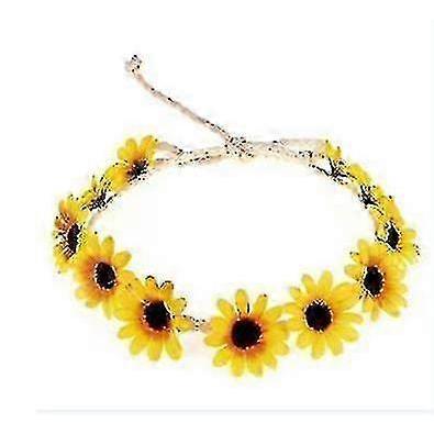 5-piece set of sunflower crown headband, daisy tiara, hippie headband, adjustable floral bridal headband, hippie party wedding festival headband.