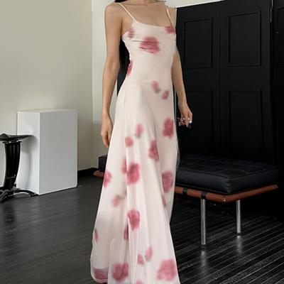 Fairycore Grunge Elegant Midi Dress Women Y2k Vintage Streetwear Spaghetti Strap High Waist Florals Printed Party Dress Female