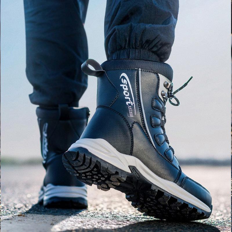 Modă Ghete Bărbați Zăpadă Pantofi Bărbați Glezne Impermeabile Antiderapante Pantofi Bărbați Călduroși Pluș Modă Cizme Outdoor Iarnă Bărbați Pantofi Negri