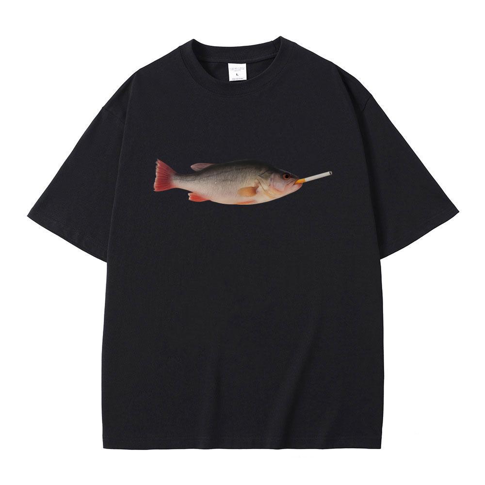 Fish Smoking Funny Vertebrata Printed Lovers Meme Tshirts Women Casual Vintage Women Short Sleeve Tshirt Causal Clothing
