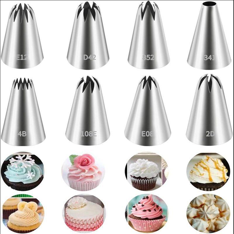 

8pcs Piping Nozzles Set, Stainless Steel Icing Nozzles, Cream Cake Piping Tips For Dessert Biscuit Cup Cake, Kitchen Accessories