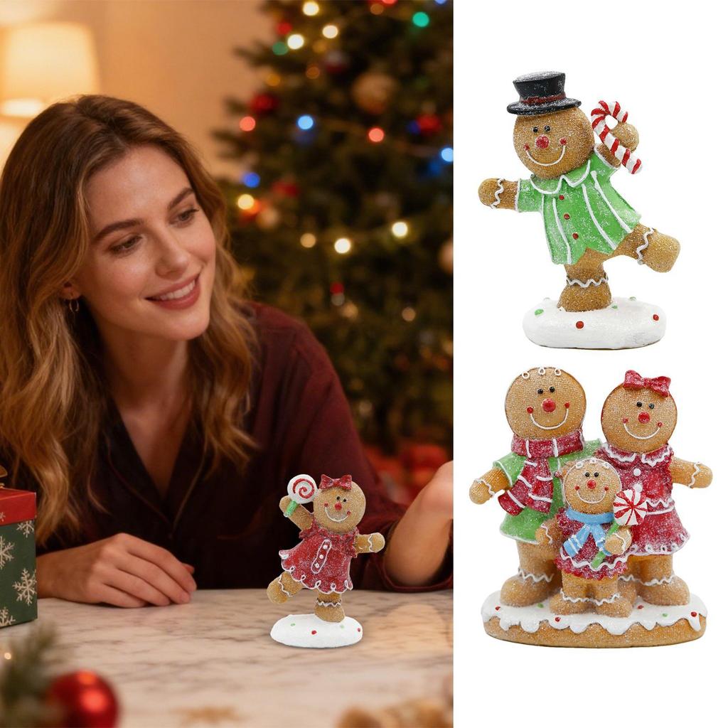 Christmas Gingerbread Figurine Decoration Resin Boy Girl Family Statue Ornaments Christmas Gingerbread Man Decor For Living Room