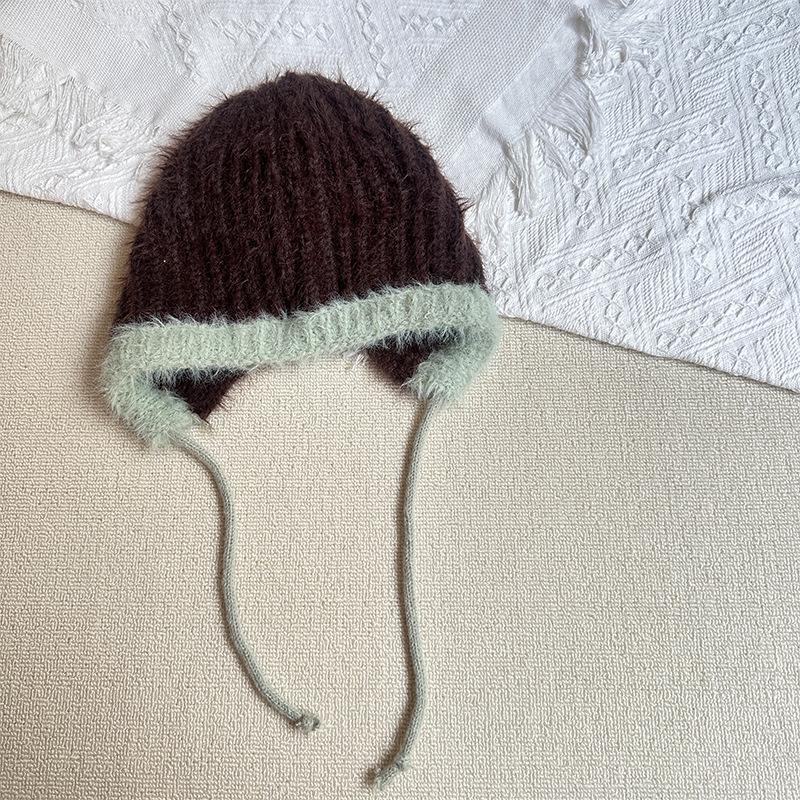 Children's Knitted Hat Simple Girl's Warm Pullover Hat Versatile Color Matching Woolen Hat  Strap Ear Protection Hat