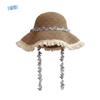 Solid Color Breathable Vacation Beach Cap with Garland Lightweight Big Brimmed Straw Hat Sombrero with Lace Woven Sun Cap Summer