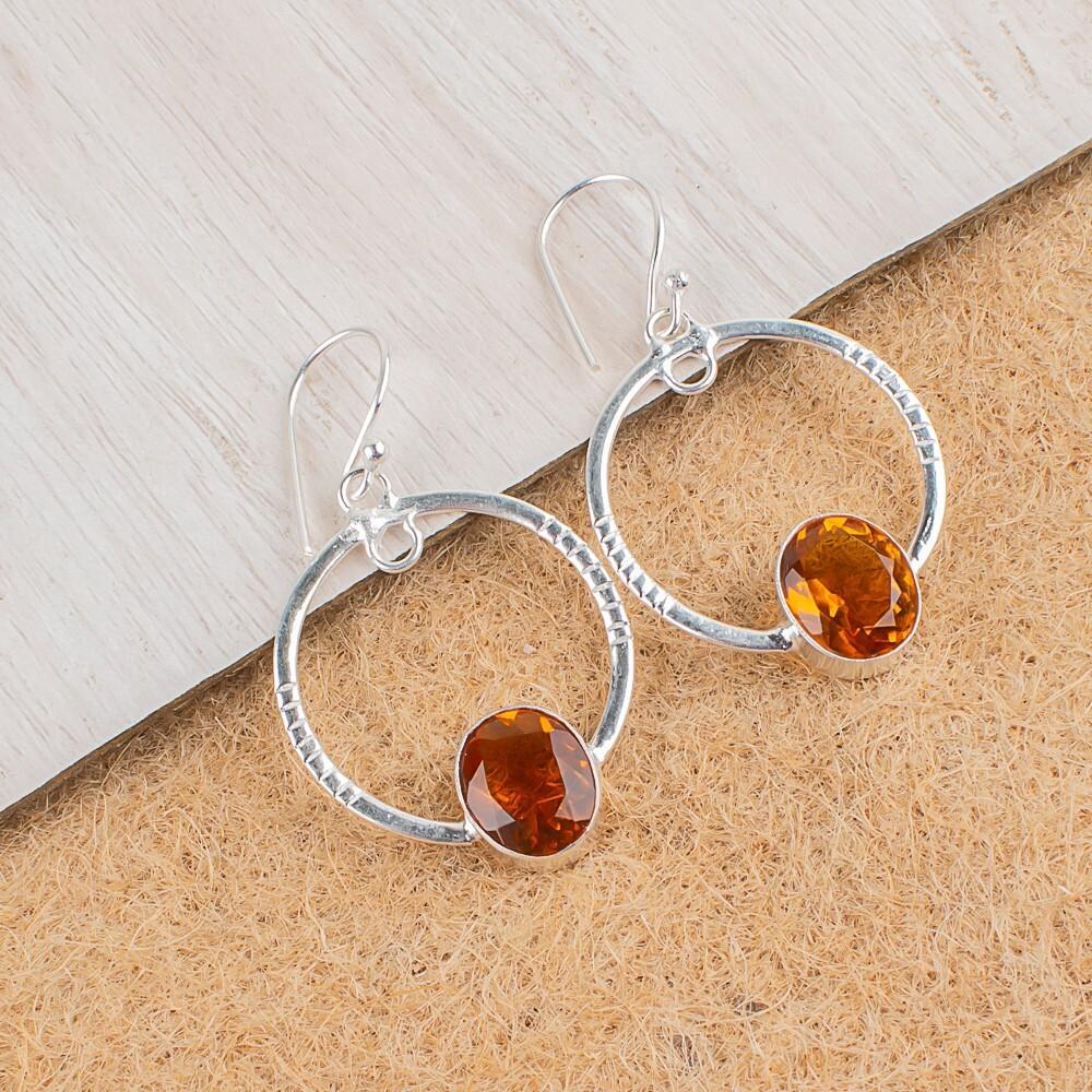 

Цитрин Драгоценный камень 925 Стерлинговое серебро Ручная работа Ювелирные изделия Серьги-капли/висюльки 1,37 EE-67-1