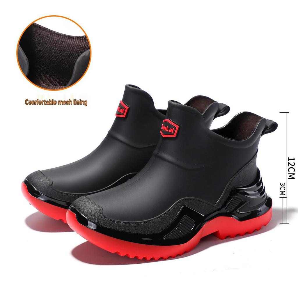 Trendy Men's Waterproof Rubber Rain Boots - Non-slip, Thickened, Sports Style  