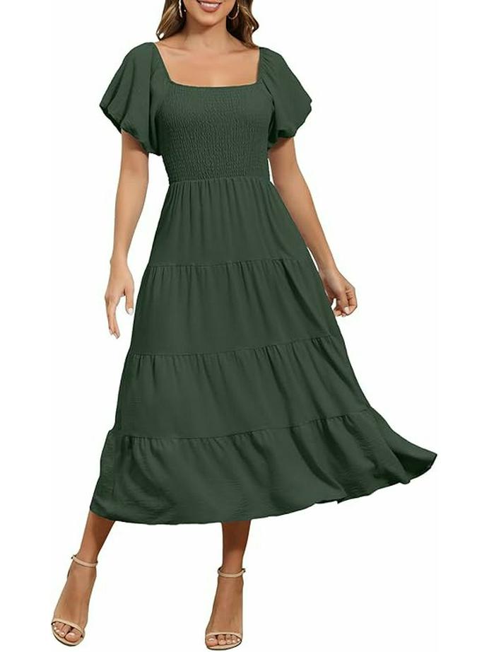 

Миди-платье А-силуэта с квадратным вырезом и оборками Extra Large армия зеленый