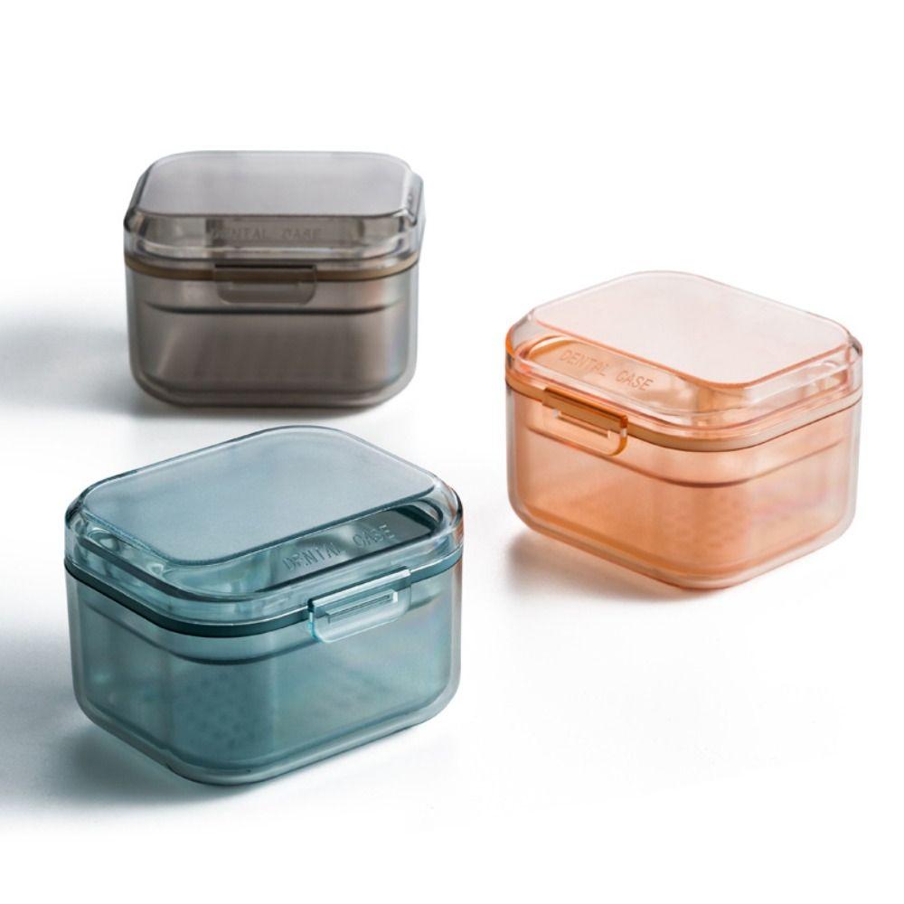 Transparent Denture Storage Case Draining Dental Braces Container  Orthodontic Retainer