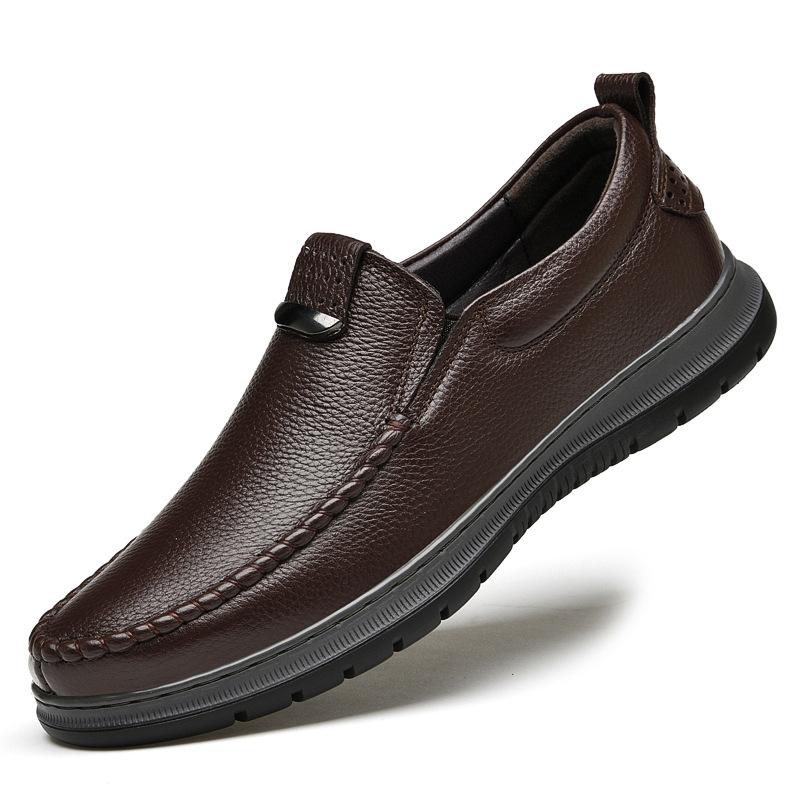 

The first layer of cowhide men s shoes men s business dress leather shoes men s fashion breathable shoes one pedal slip casual shoes 45 коричневий