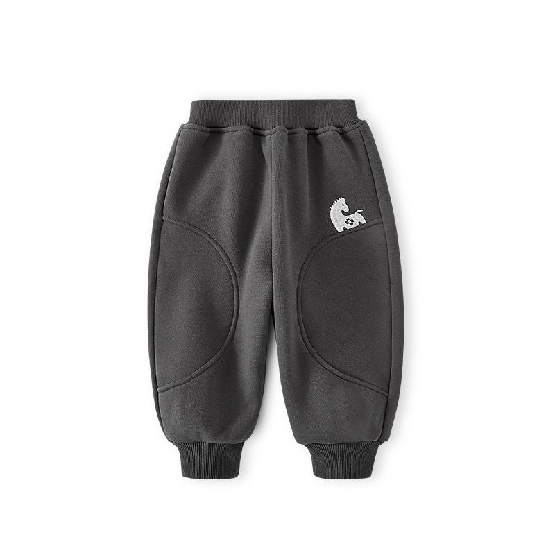 Boys' Fleece-Lined Velvet Sweatpants: Thin, Autumn/Winter Outdoor Wear, Year of the Horse Design.