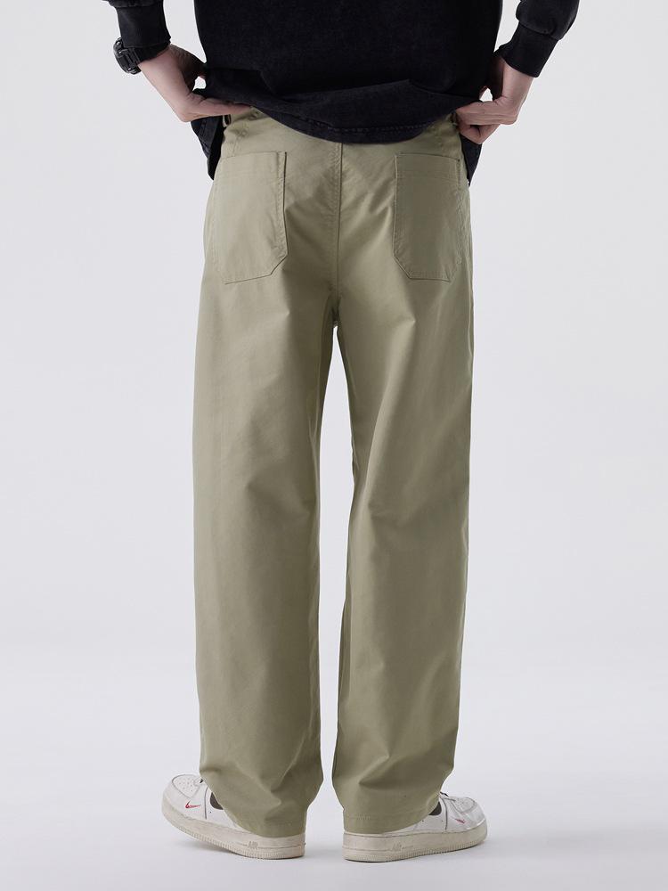 Men's Japanese Style Wide-Leg Casual Pants, Solid Color Straight-Leg, Versatile Cargo.