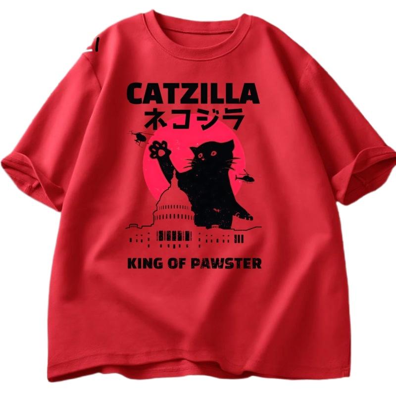 

Adult Catzilla King of Pawster T Shirt for Men Women Funny Cat T-shirt Kitty T-shirt Short Sleeve Casual Mens Clothing Summer 4XL