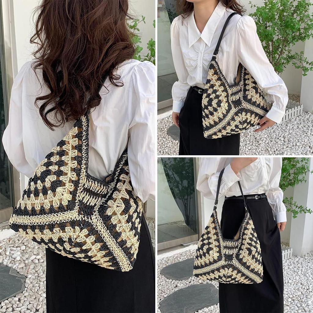 Straw Bags For Women, Summer Straw Purse Crochet Beach Bag Tote Bag Trendy Straw Shoulder Handbags