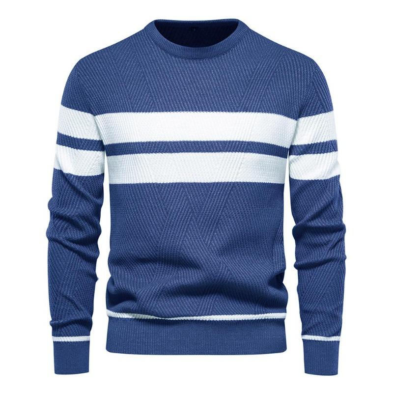 Herbst und Winter Herren Freizeit Gestreifter Herrenpullover Pullover Farbkombination Rundhals Herren Europäische Größe Pullover