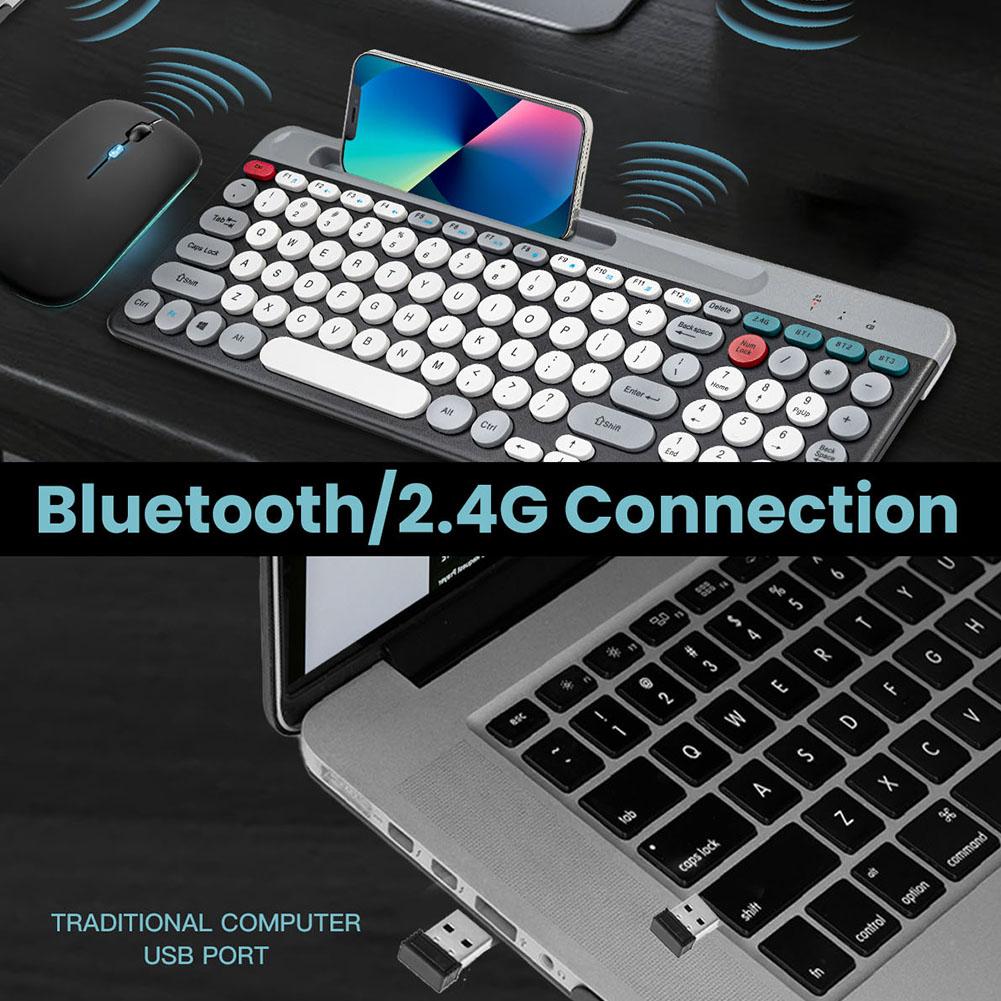 2.4Ghz BT 2 Mode Keyboard and Mouse Combo BT Keyboard and Mouse Multi-Device Keyboard Mouse Compatible for /iOS/Android/Win7