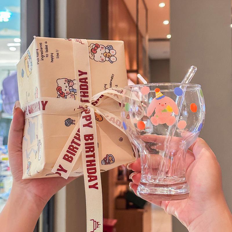 Cute Polka Dot Rabbit Beer Cup Girls High Value Glass Water Cup Household Juice Milk Cup Birthday Gift