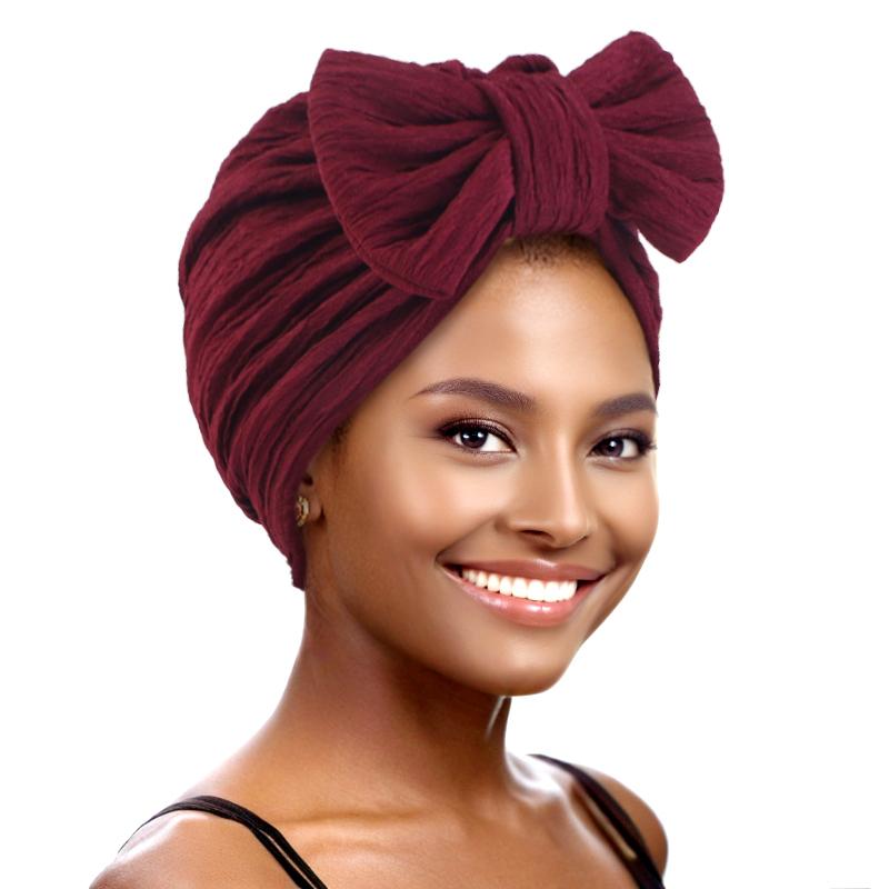 

Мусульманский однотонный боннет женский африканский плиссированный хиджаб-тюрбан с бантом шапка шарф головной убор кепка головной платок хемо-шапки аксессуары для волос One Size вино красного