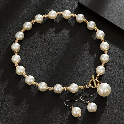 All Match Necklace Earrings For Women Faux Pearl Decor 1Set Jewelry Set Short Clavicle Chain Jewelry Accessories Elegant  Accessories