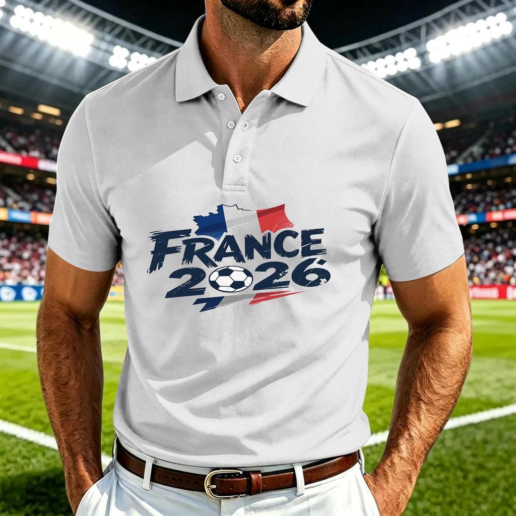 Men's Casual Short Sleeve Polo Shirt Quick Dry Breathable Mesh Fabric Lightweight Comfortable Fit Soccer Print Design