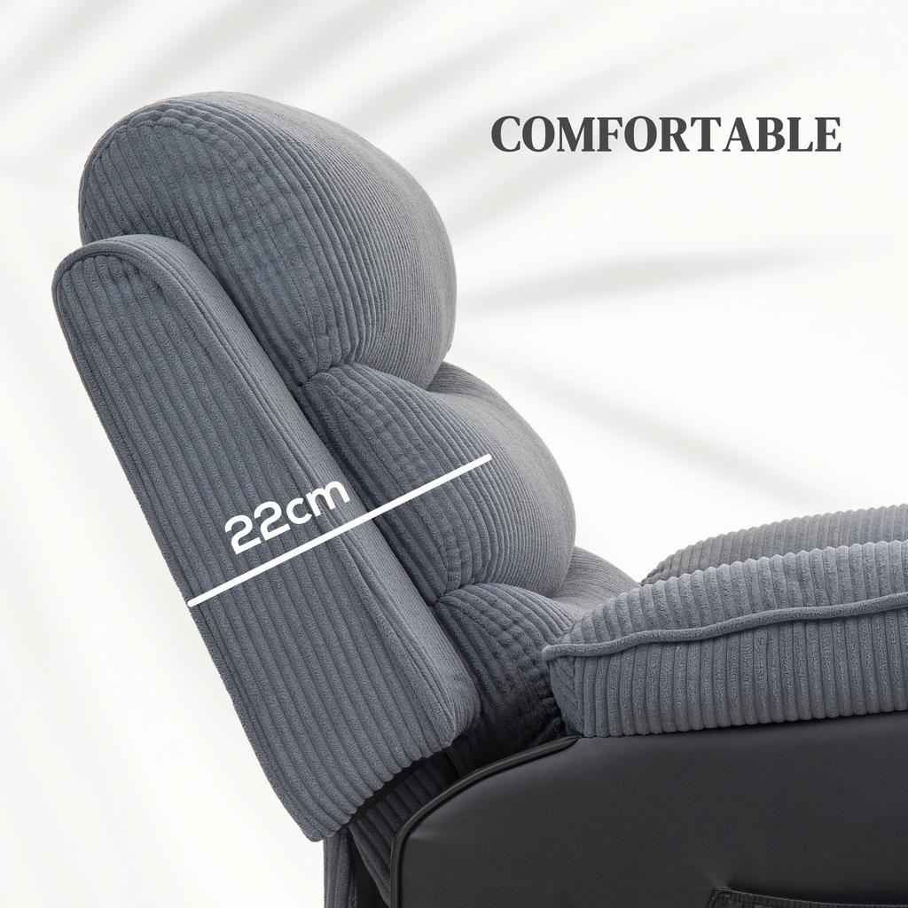 Overstuffed Corduroy Electric Lift Recliner Chair - Dark Grey