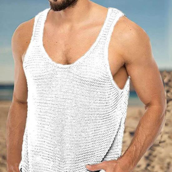 Men Tank Top Solid Color U Neck Loose Type Knitted Super Breathable Summer Tops Daily Clothes