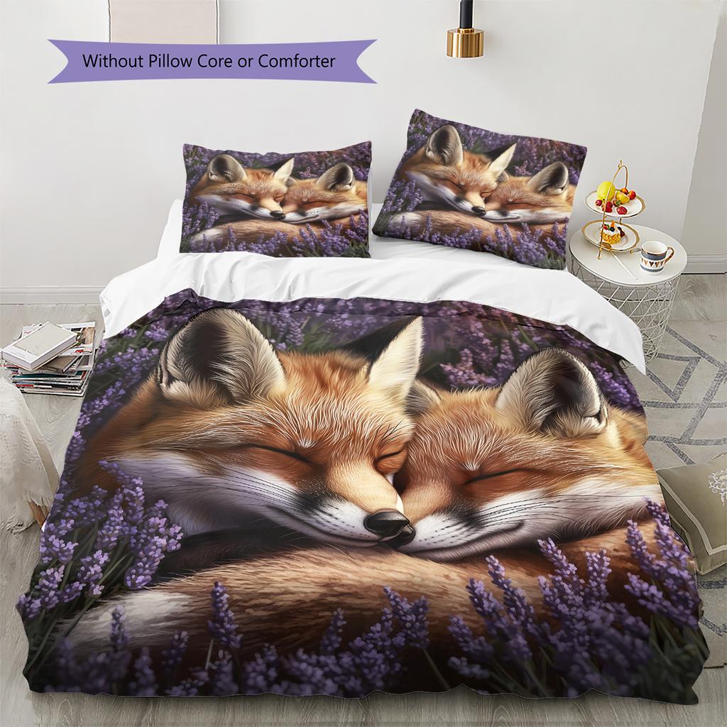 Biancheria da letto con motivo volpi e fiori Decorazione per la casa Regalo di compleanno (1 * copripiumino + 2 * federa, senza nucleo)
