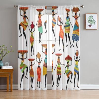 Silhouettes Of Beautiful African Women Chiffon Sheer Curtains for Living Room Bedroom Decoration Window Voiles Tulle Curtain