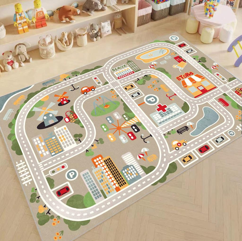 Road Traffic System Carpet Living Room Children's Bedroom Decoration Floor Rugs Cartoon Road Play Mat Soft Tatami Mats Non-slip