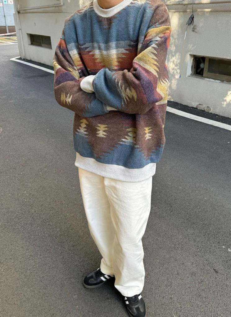 CHANGE WELL Men's "2023AW" Street Fashion Thick Pullover Fall/Winter Clothing [Native American Print] Long Sleeve Sweatshirt (Brown, 2XL)