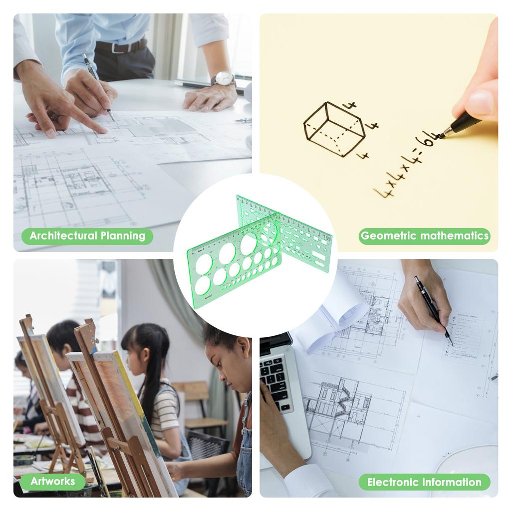 11Pcs Geometric Drawings Templates Measuring Drafting Stencils Measuring Tools Building Geometric Kit for Office School