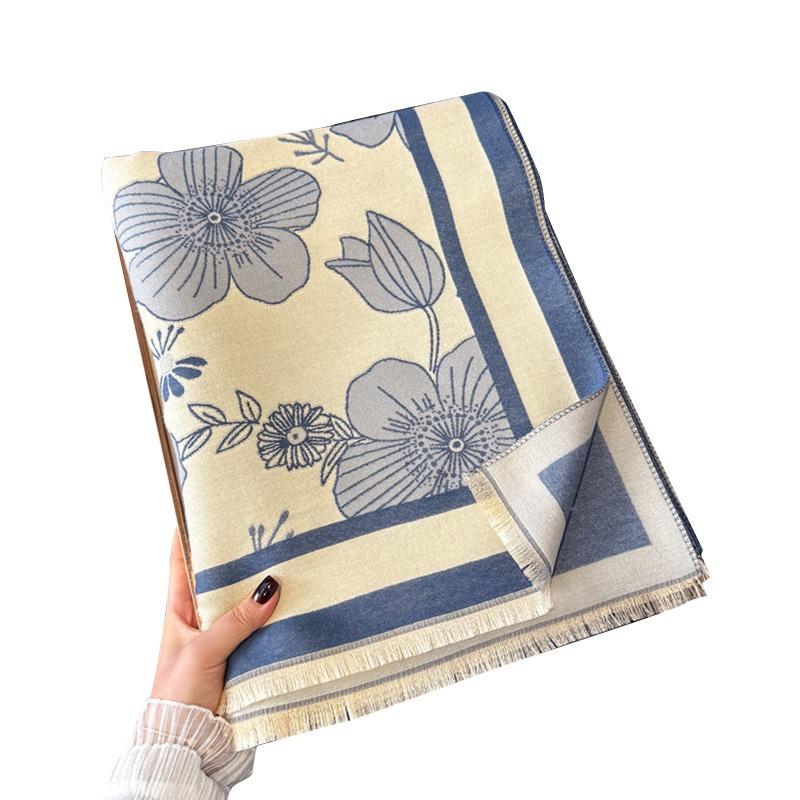 Scarf women's autumn and winter new flowers thickened warm scarf cashmere large shawl dual-purpose versatile