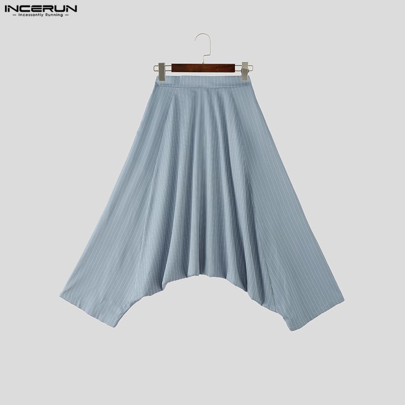 INCERUN Vintage Men Elastic Waist Gothic Striped Casual Baggy Drop-crotch Pants