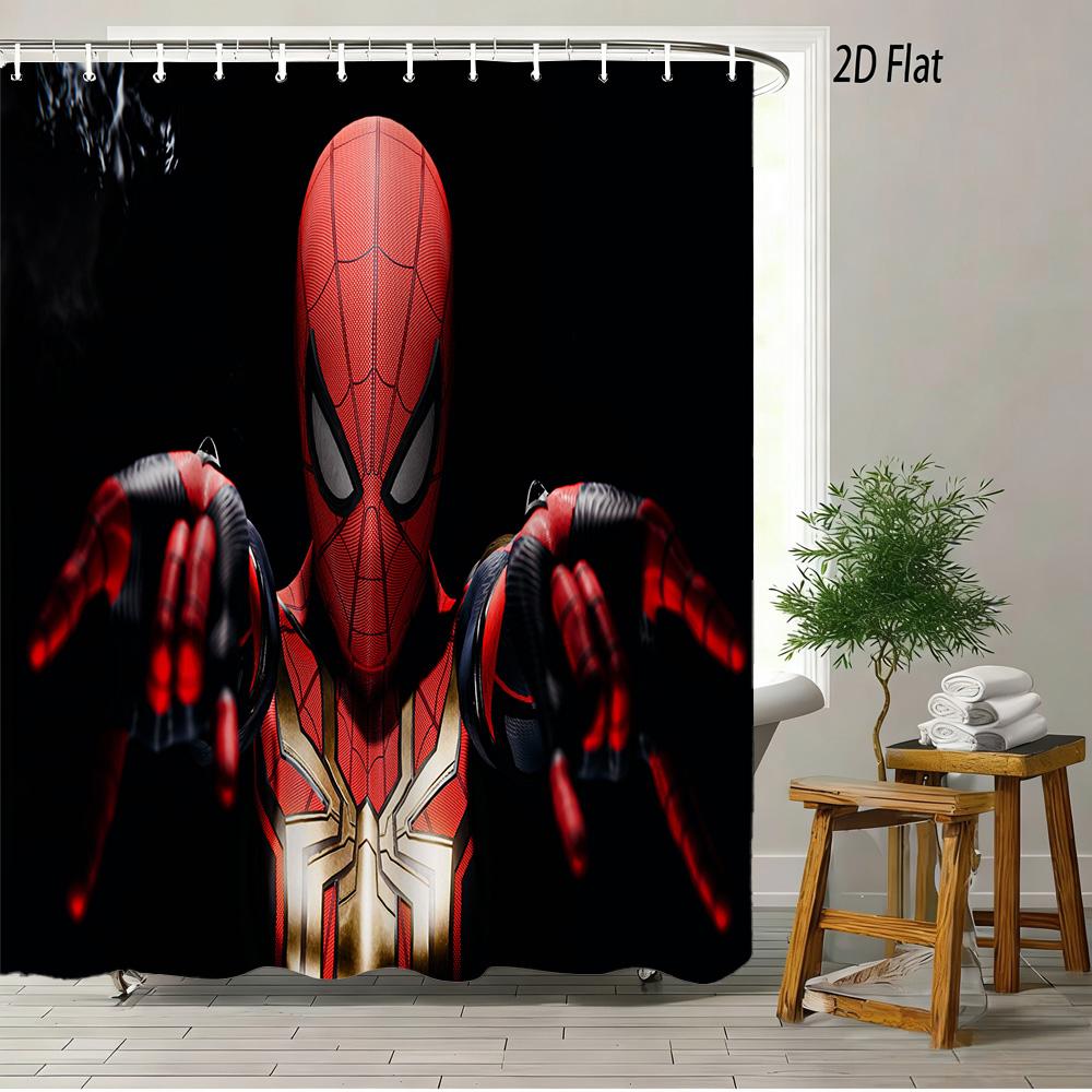 Spider-Man Black Red Gold Suit Waterproof Shower Curtain For Superhero Bathroom Decor