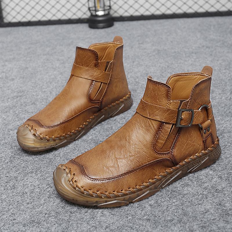Fashion New Trend Men Ankle Boots Casual Social Chelsea Boots Outdoor Man High Top Walking Shoes All-match Leather Basic Boots for Men