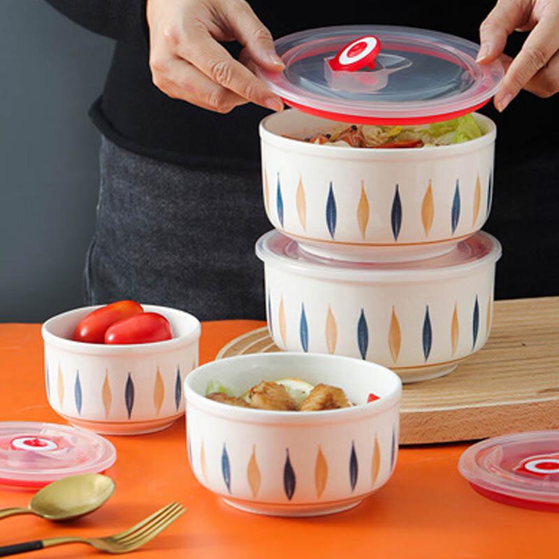 Ziyaoya Elegant Rose Ceramic Food Storage Bowl Set