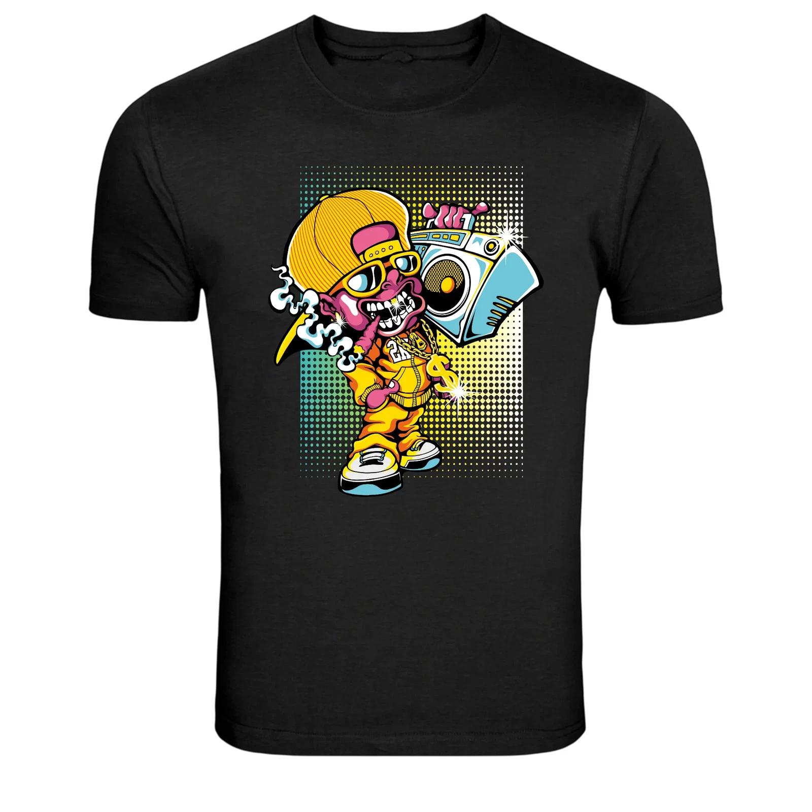 Hip Hop Cartoon Character Boombox Streetwear Graphic Tee XXXL