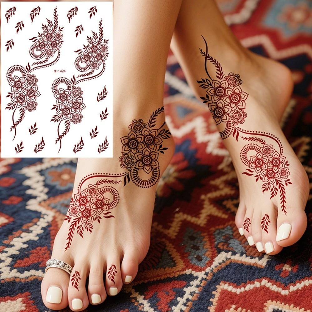 Lace Fake Tattoo Temporary Tattoo Legs Arm Red Henna Tattoo Decals Women/Lady