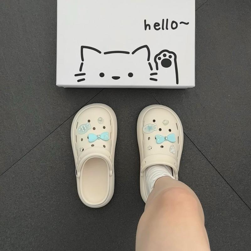 Cartoon Small Fish Thick-soled Heightened Comfortable Non-slip Bag Head Cool Slippers Summer New Beach Vacation Hole Shoes
