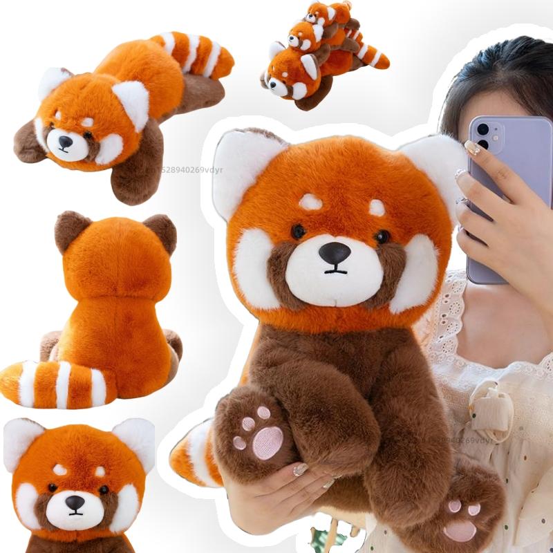 Simulation Stuffed Animal Prone Posture  Panda Raccoon Dolls Super Soft Toys Cartoon Baby Comfort Decor Christmas Birthday Gifts