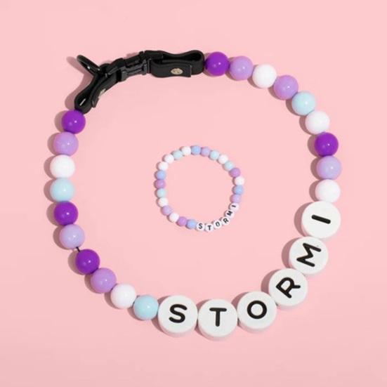 2 Pcs/Set Men Women Bracelet Necklace Set Colorful Beads English Letter Print Adjustable Clamps Pet