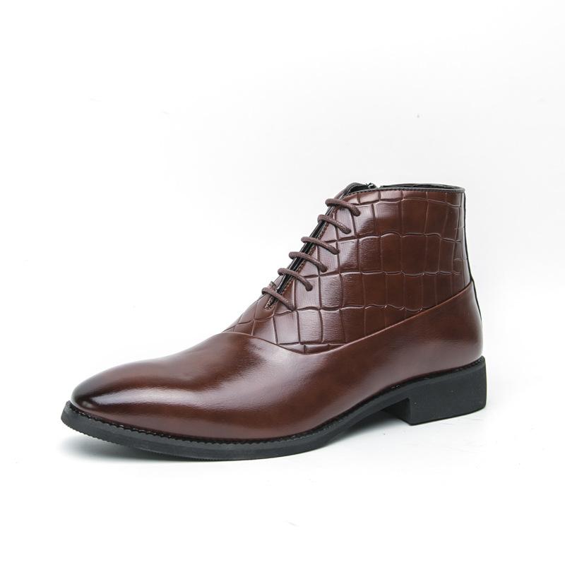 Large Size New Leather Boots Men's Fashion High-top Chelsea Boots Trendy Crocodile Pattern Business Dress Martin Boots Men